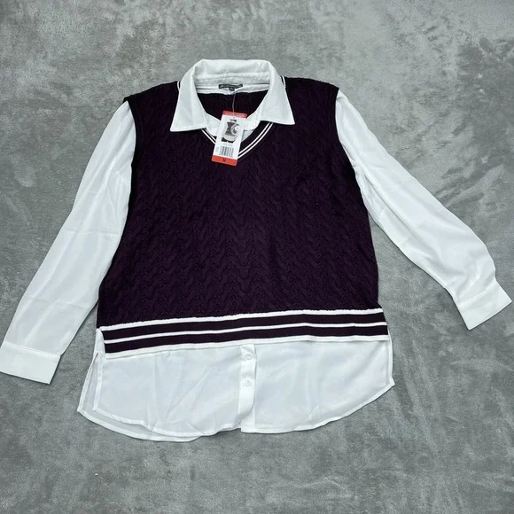 Adrianna Papell Women's M Sweater Vest Purple Viscose Blend e0006 - Picture 4 of 8